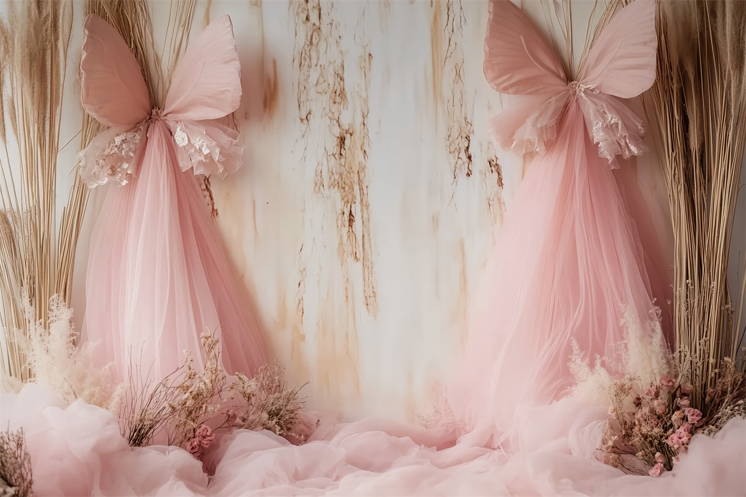 Bow Backdrop Blush Butterfly Tulle Garden Victorian Photography Backdrops LXX510-118