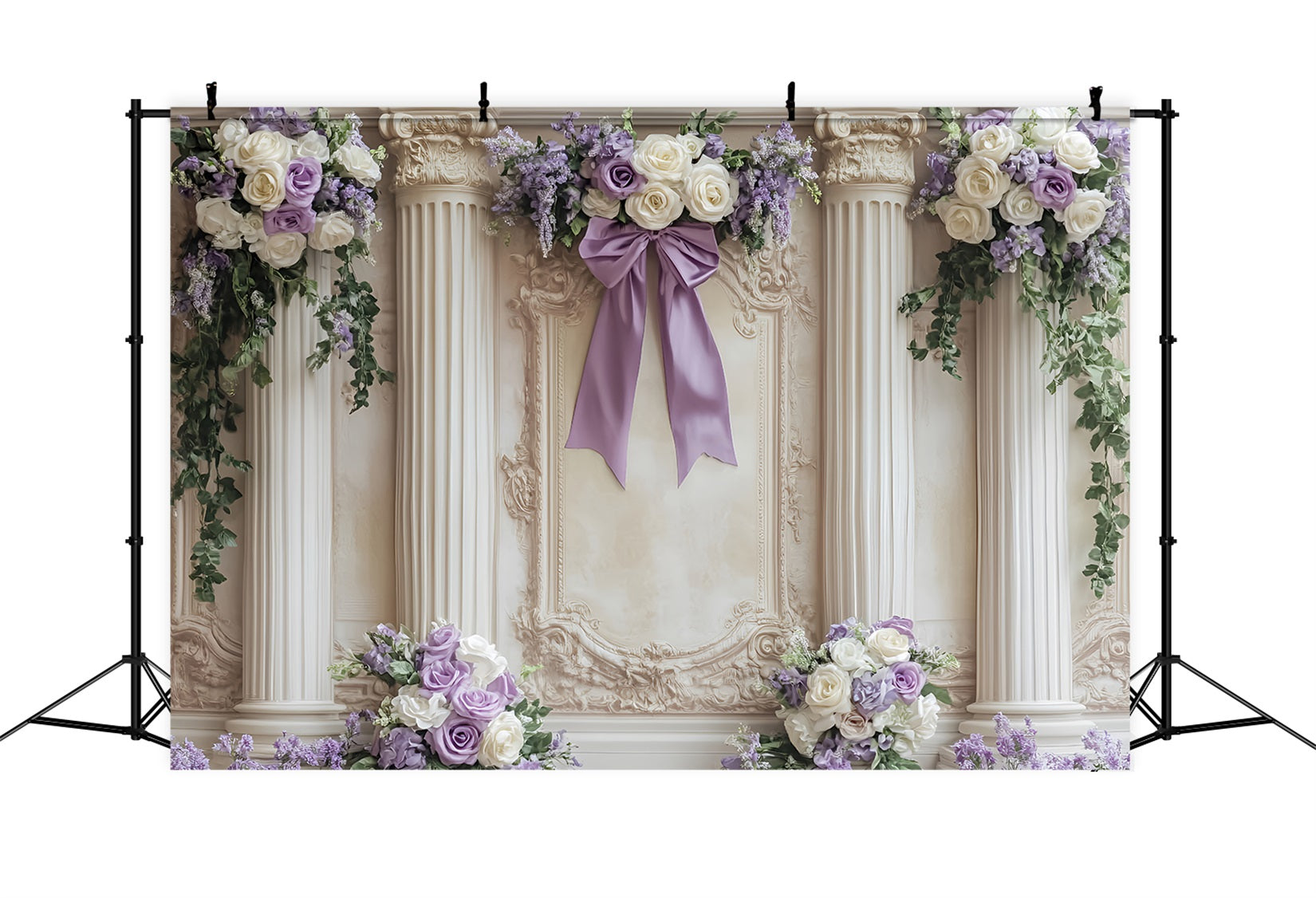 Large Bow Backdrop Lavender Ivory Floral Columns Victorian Backdrop LXX510-119