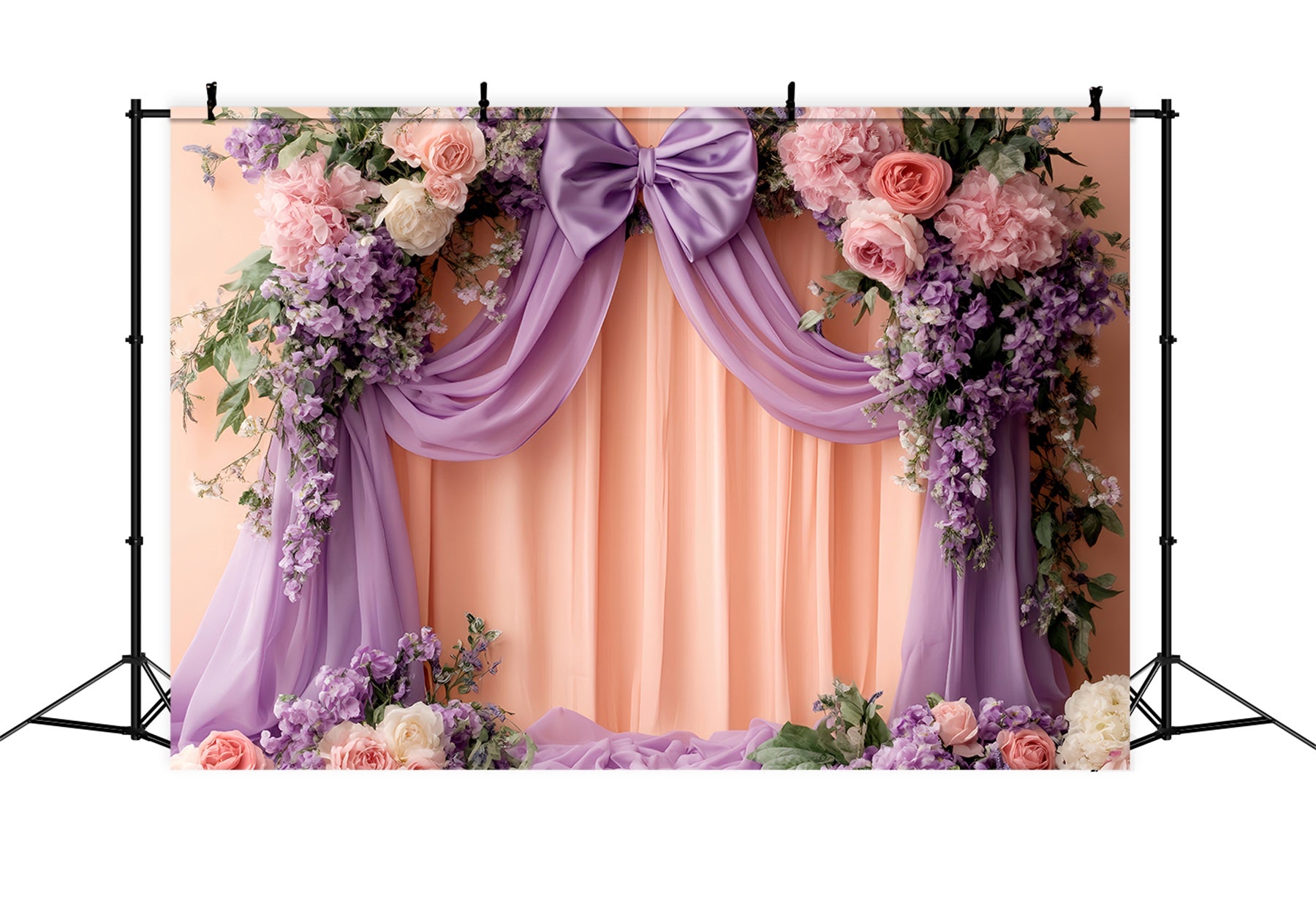 Large Bow Backdrop Lilac Peach Floral Drapery Victorian Backdrops LXX510-121