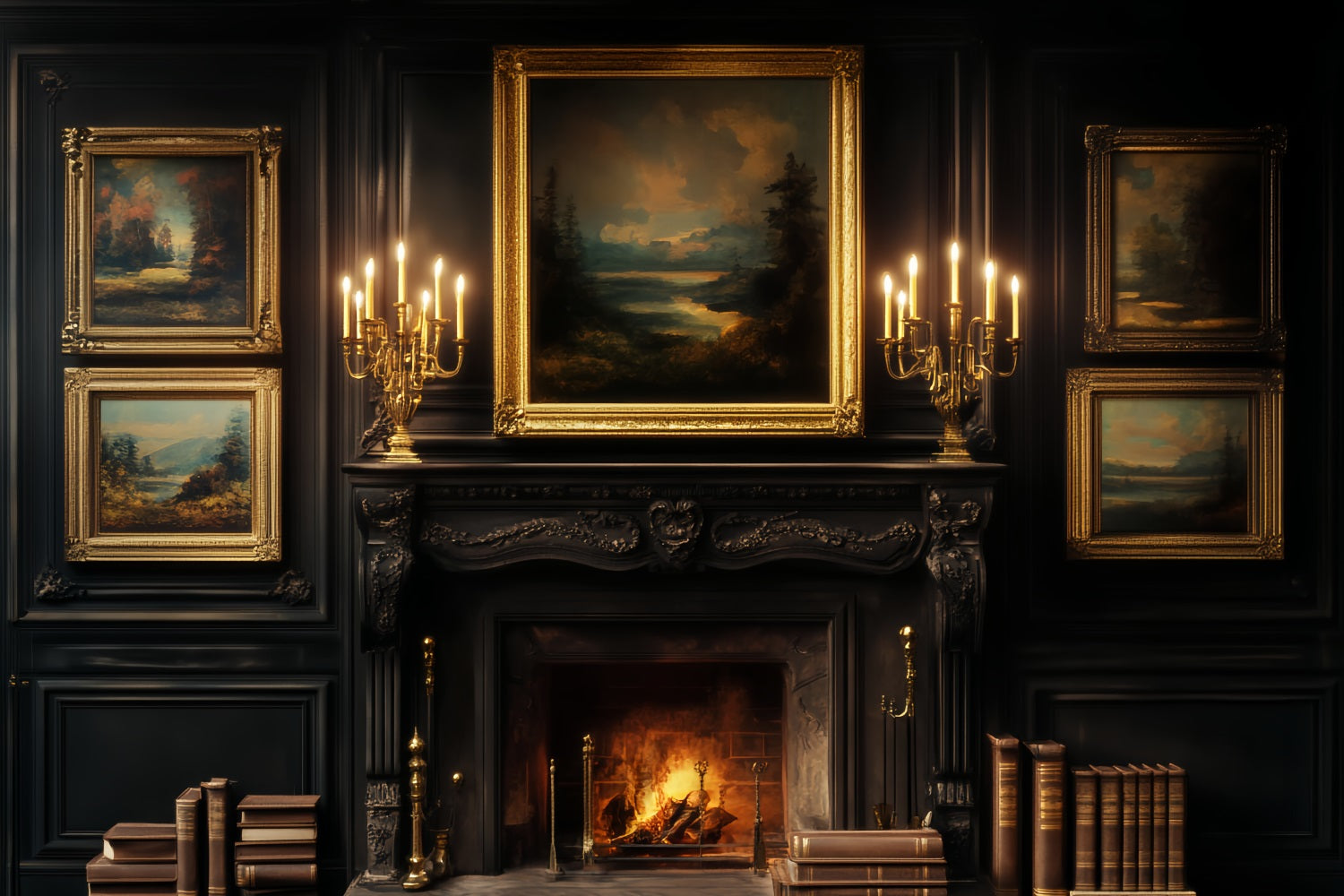 Victorian Backdrop Dark Library Candlelight Gallery Victorian Photo Backdrop LXX510-123