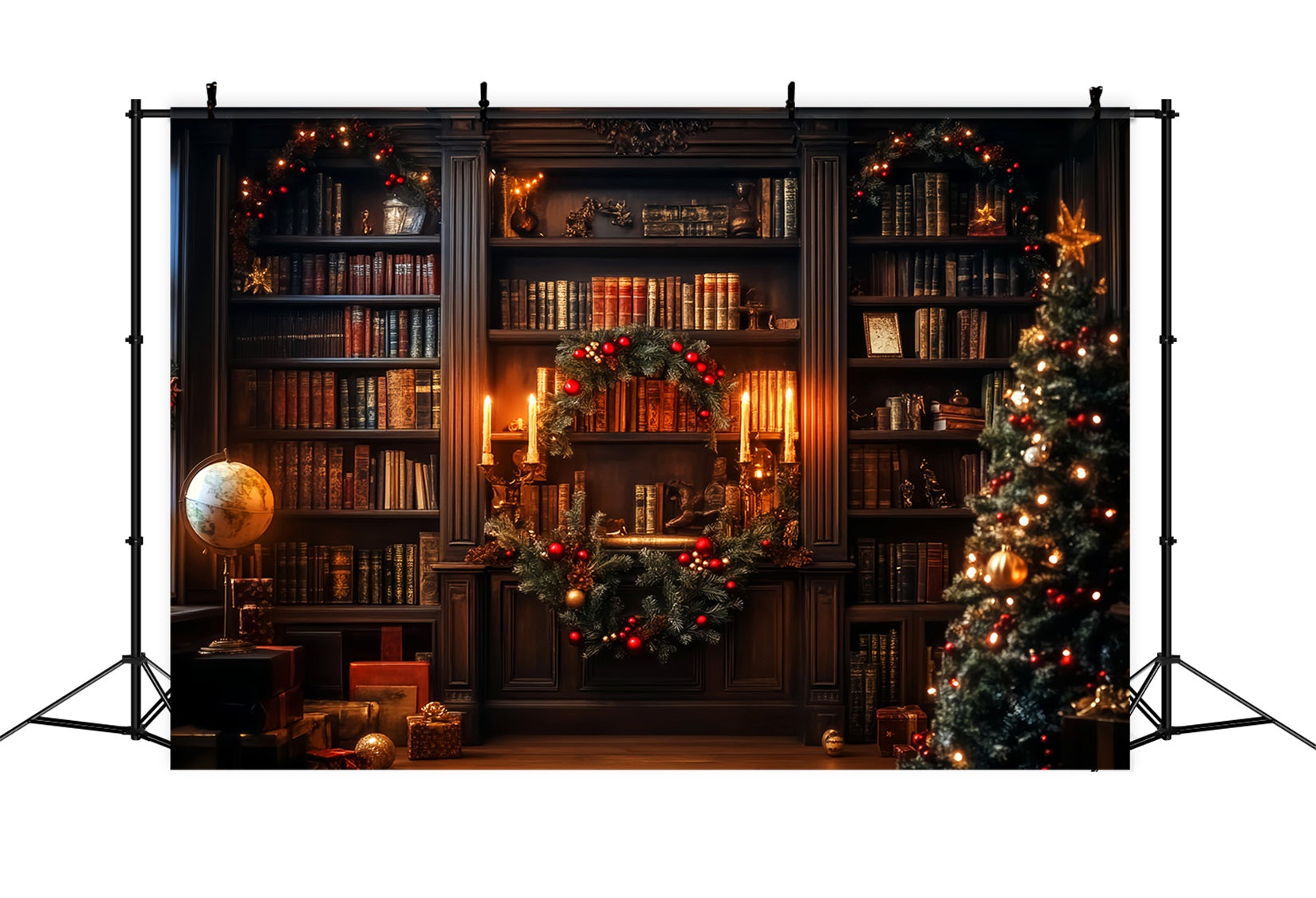Victorian Christmas Backdrop Classic Study Fireplace Victorian Backdrop LXX510-124