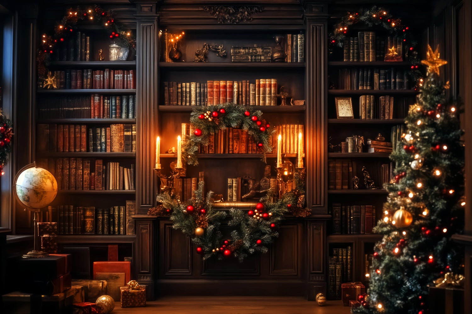 Victorian Christmas Backdrop Classic Study Fireplace Victorian Backdrop LXX510-124