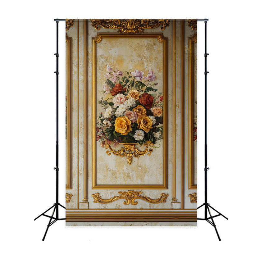 Victorian Backdrop Golden Frame Floral Elegance Vintage Wall Backdrop LXX510-126