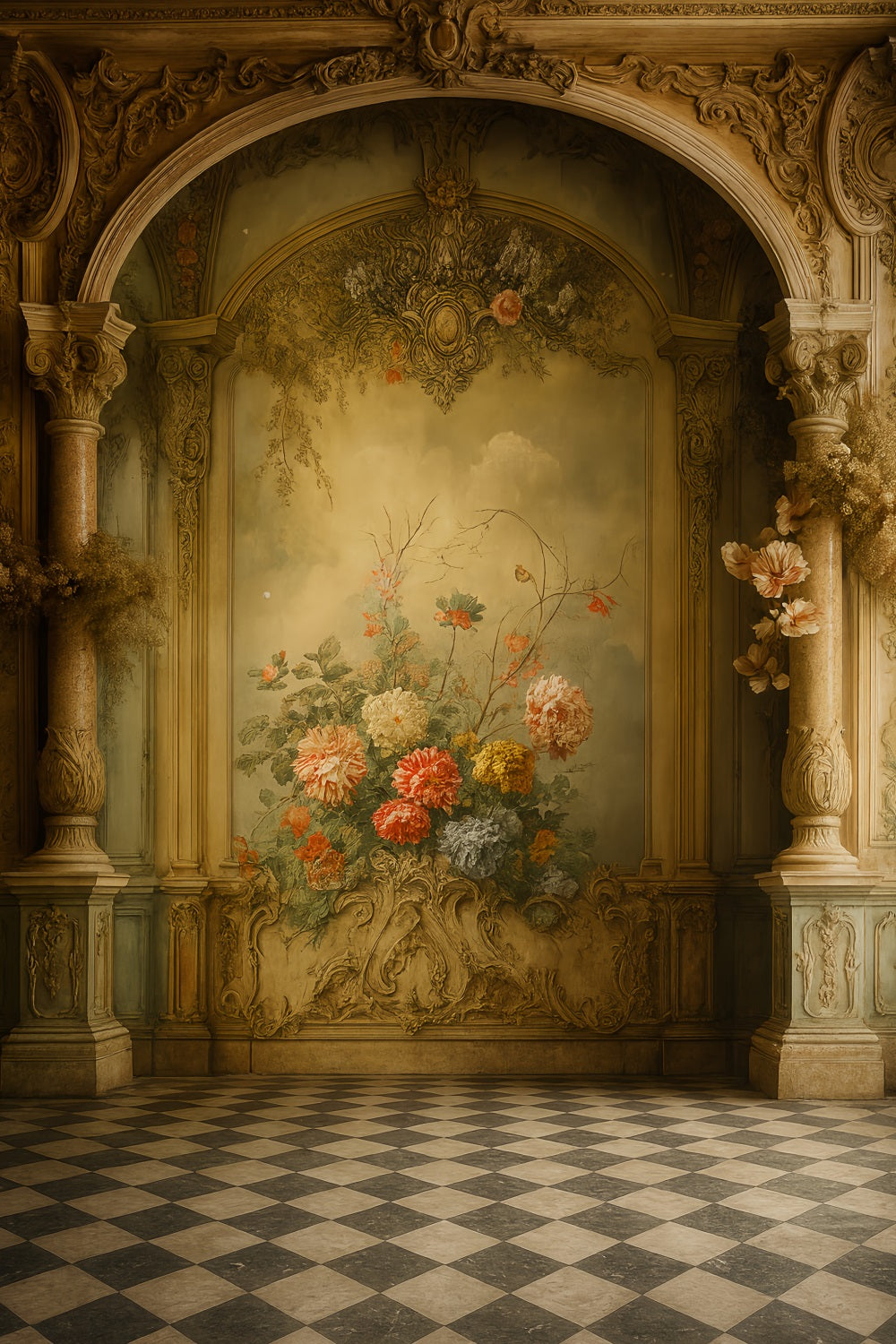 Vintage Wall Backdrop Baroque Arch Bloom Hall Victorian Backdrop LXX510-127