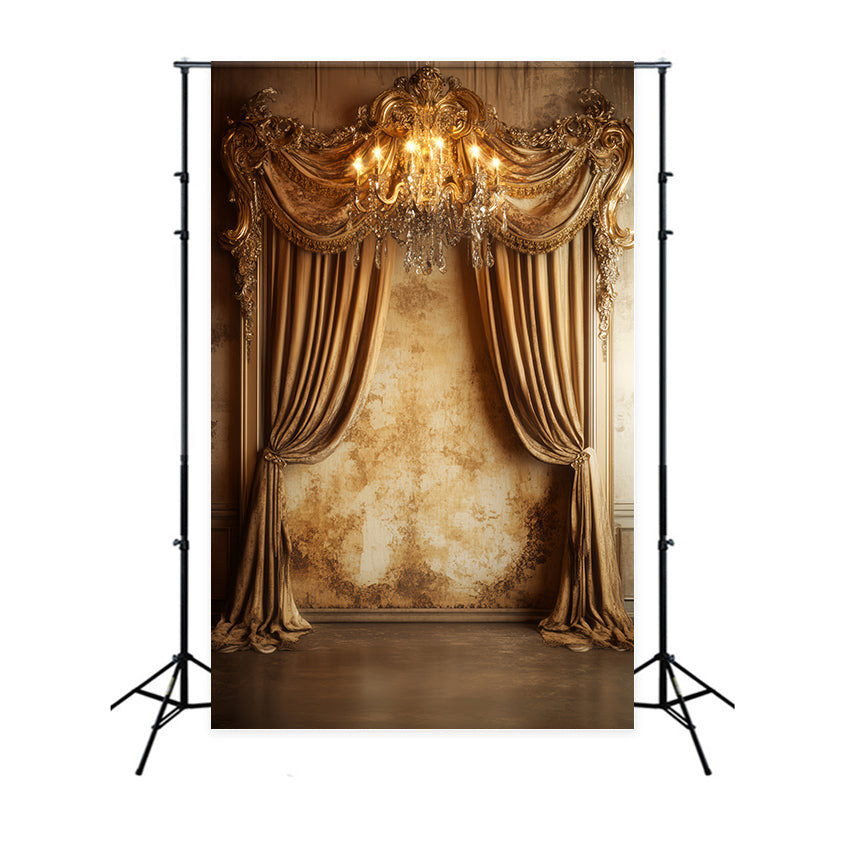 Vintage Wall Backdrop Gilded Chandelier Velvet Drapes Victorian Backdrops LXX510-129