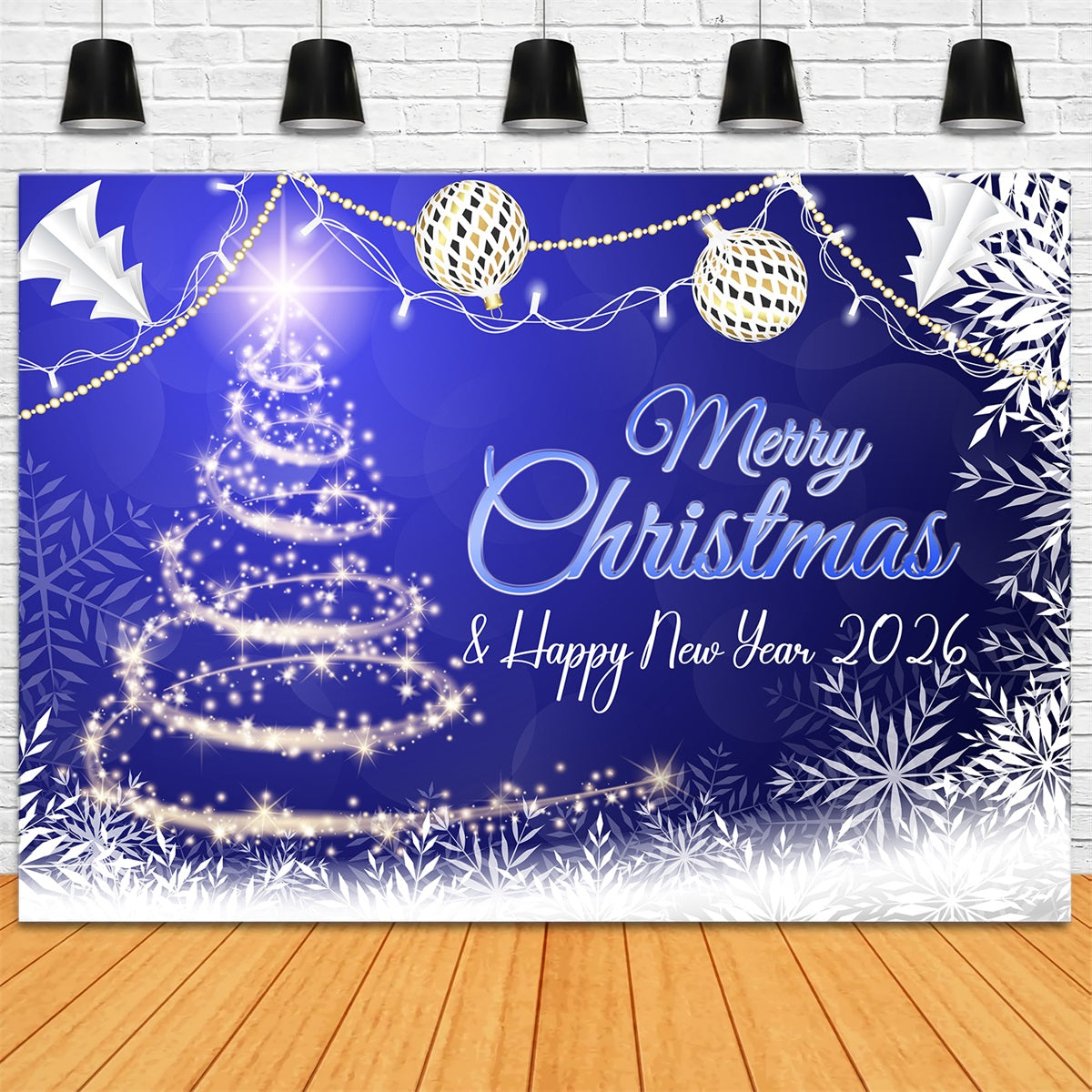 Happy New Year 2026 Backdrop Sparkling Christmas Tree New Year Backdrop LXX510-13