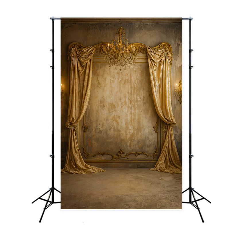 Vintage Wall Backdrop Golden Draped Chandelier Elegance Victorian Backdrop LXX510-130