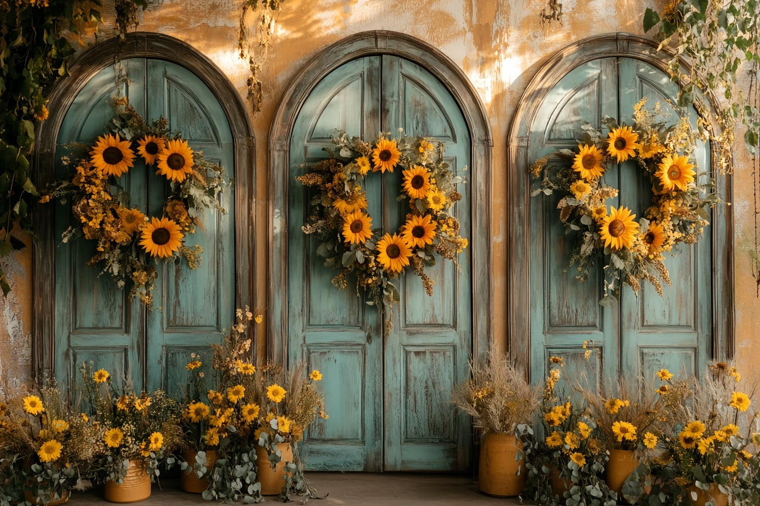 Vintage Wall Backdrop Sunflower Arch Doorway Charm Victorian Photo Backdrop LXX510-132