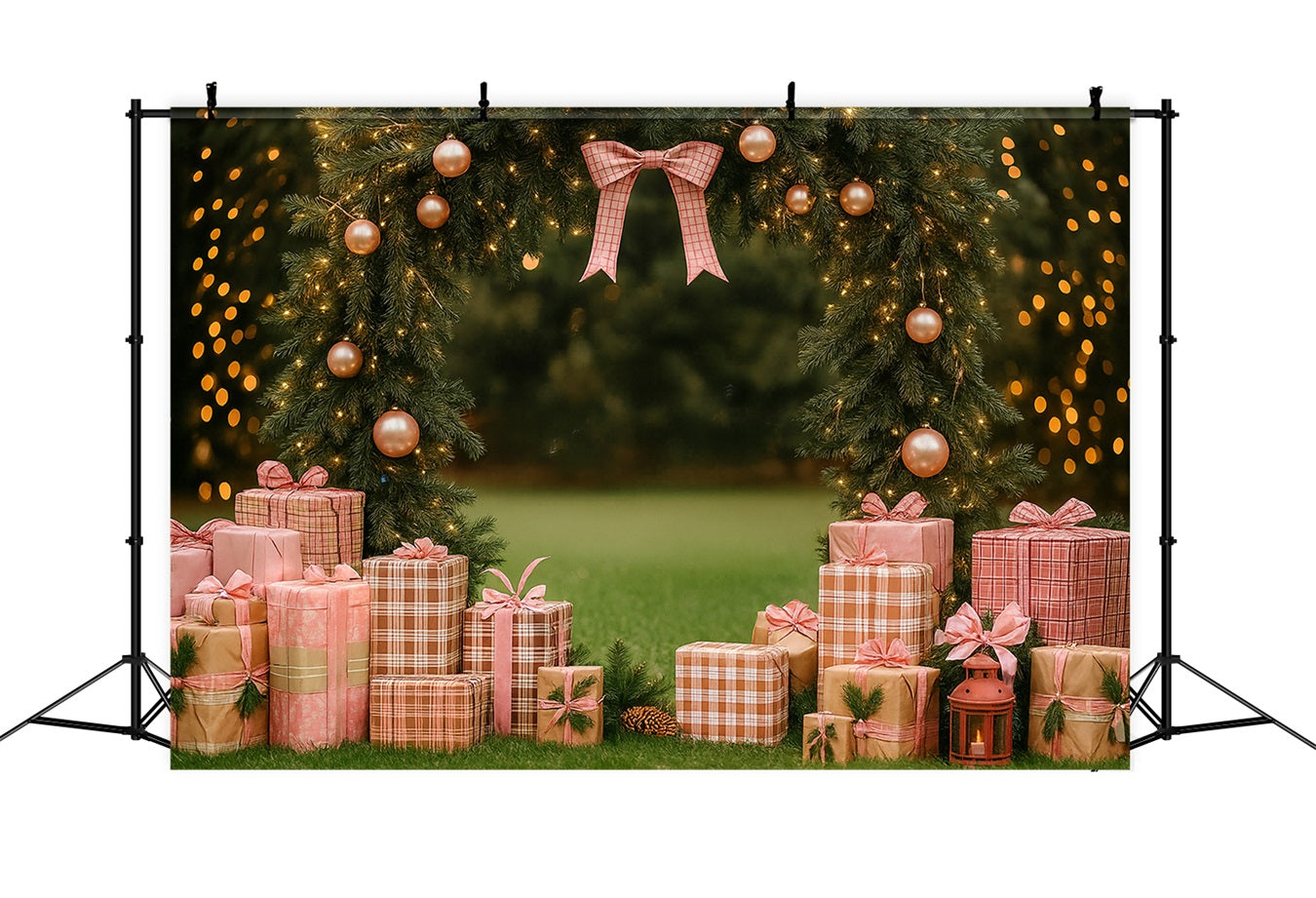 Pink Bow Backdrop Pink Gift Garland Archway Christmas Backdrop LXX510-136