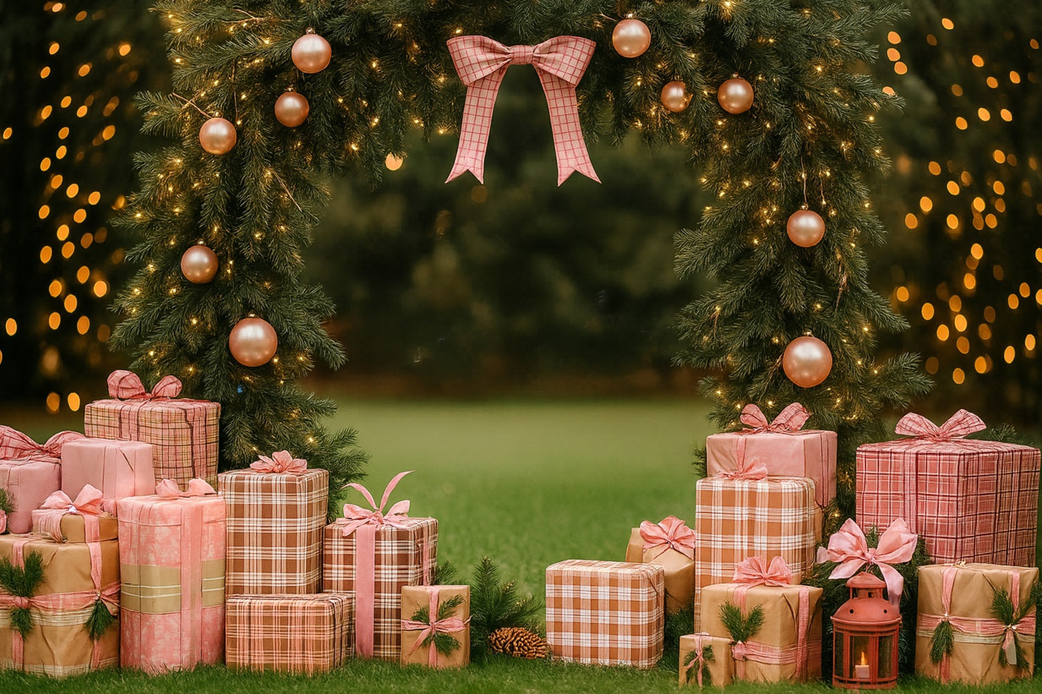 Pink Bow Backdrop Pink Gift Garland Archway Christmas Backdrop LXX510-136