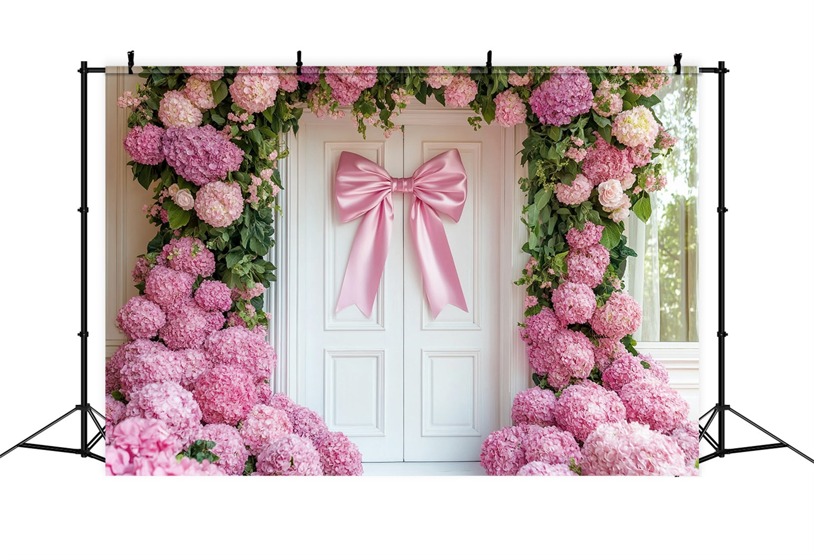 Bow Backdrop Pink Hydrangea Door Arch Flower Backdrop LXX510-143