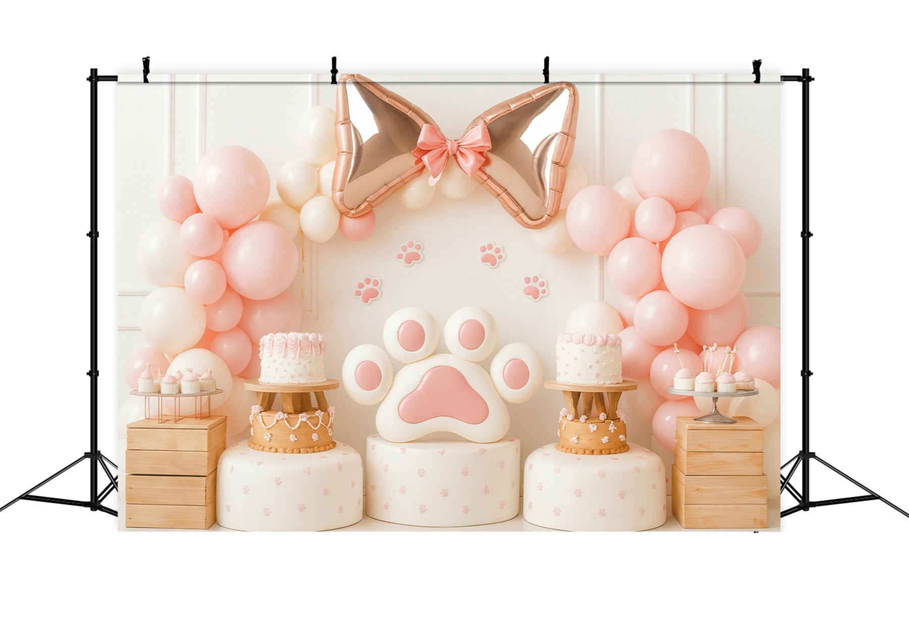 Bow Backdrop Pink Paw Balloon Delight Cake Smash Backdrop LXX510-144