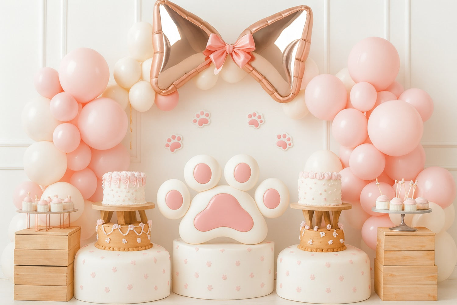 Bow Backdrop Pink Paw Balloon Delight Cake Smash Backdrop LXX510-144