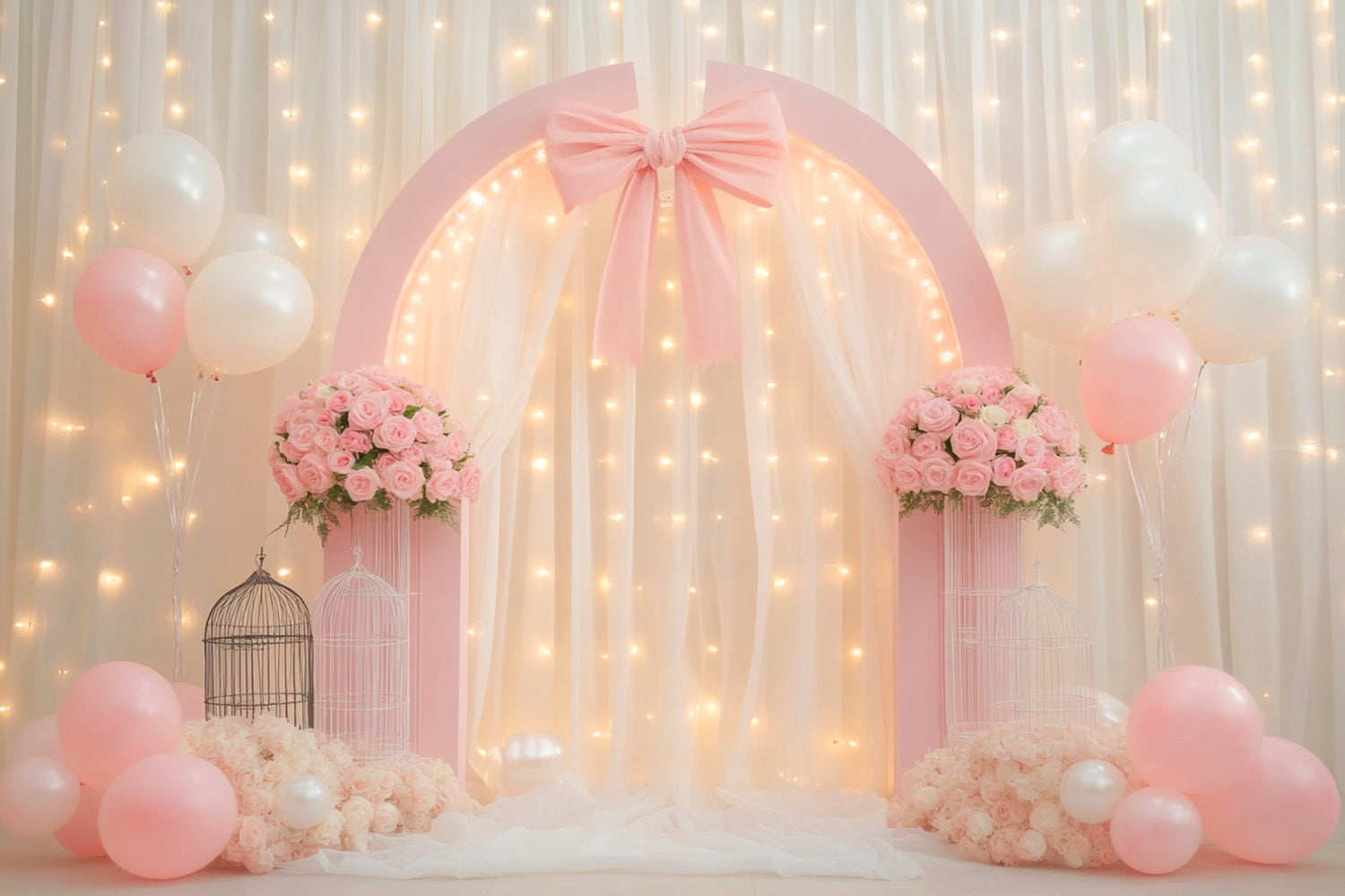 Bow Backdrop Rose Arch Light Elegance Wedding Backdrop LXX510-145