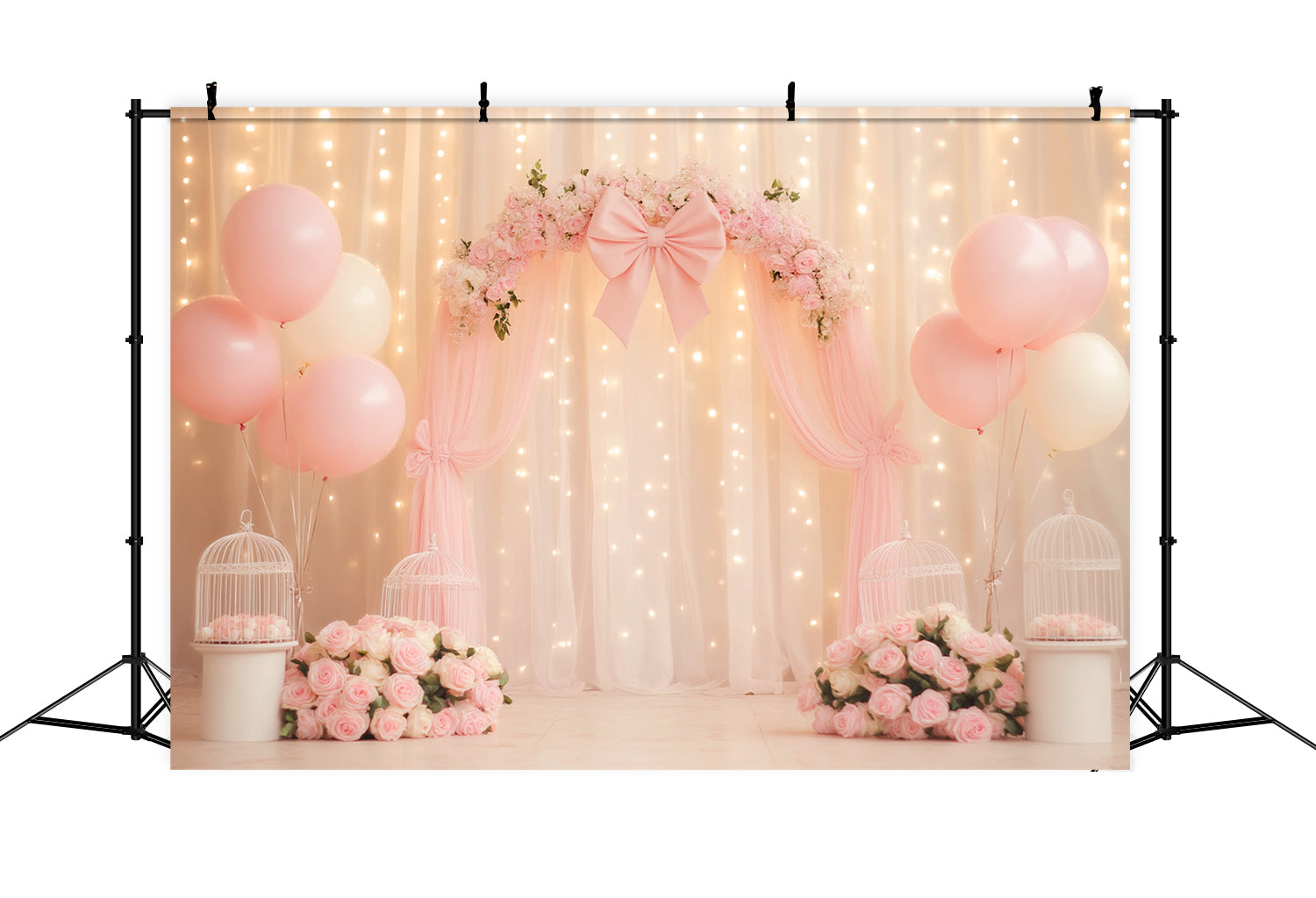 Bow Backdrop Floral Draped Ribbon Charm Wedding Backdrop LXX510-146