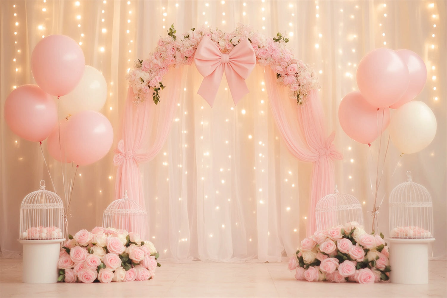 Bow Backdrop Floral Draped Ribbon Charm Wedding Backdrop LXX510-146