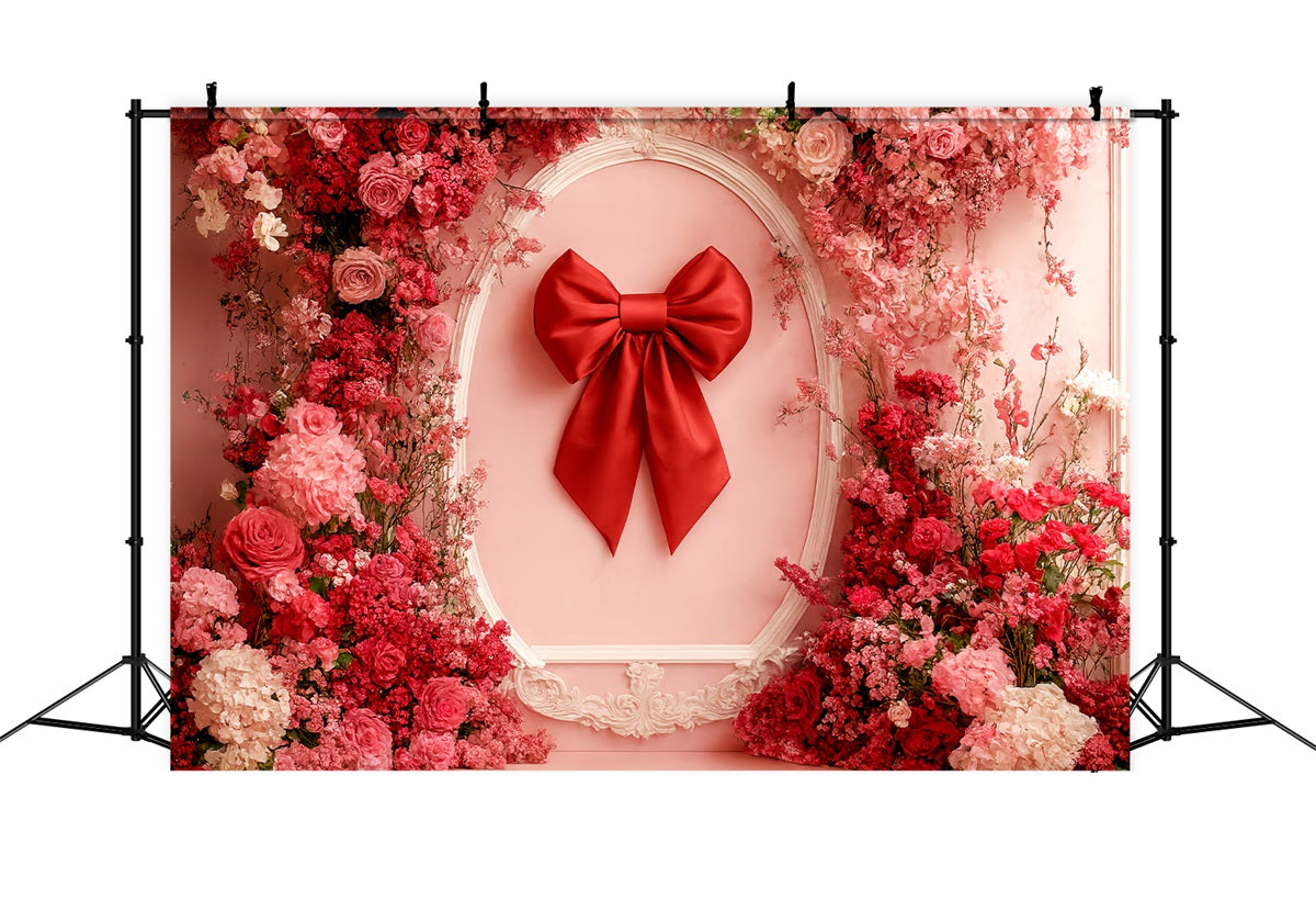Bow Backdrop Red Bloom Ribbon Frame Floral Backdrop LXX510-147