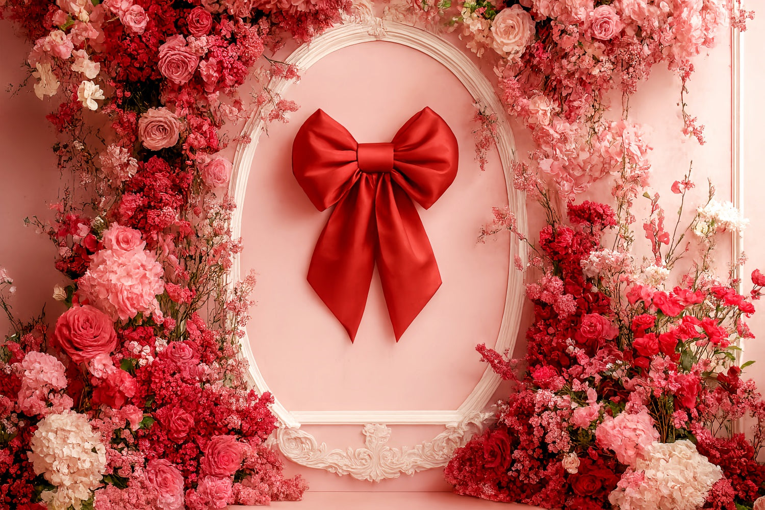 Bow Backdrop Red Bloom Ribbon Frame Floral Backdrop LXX510-147