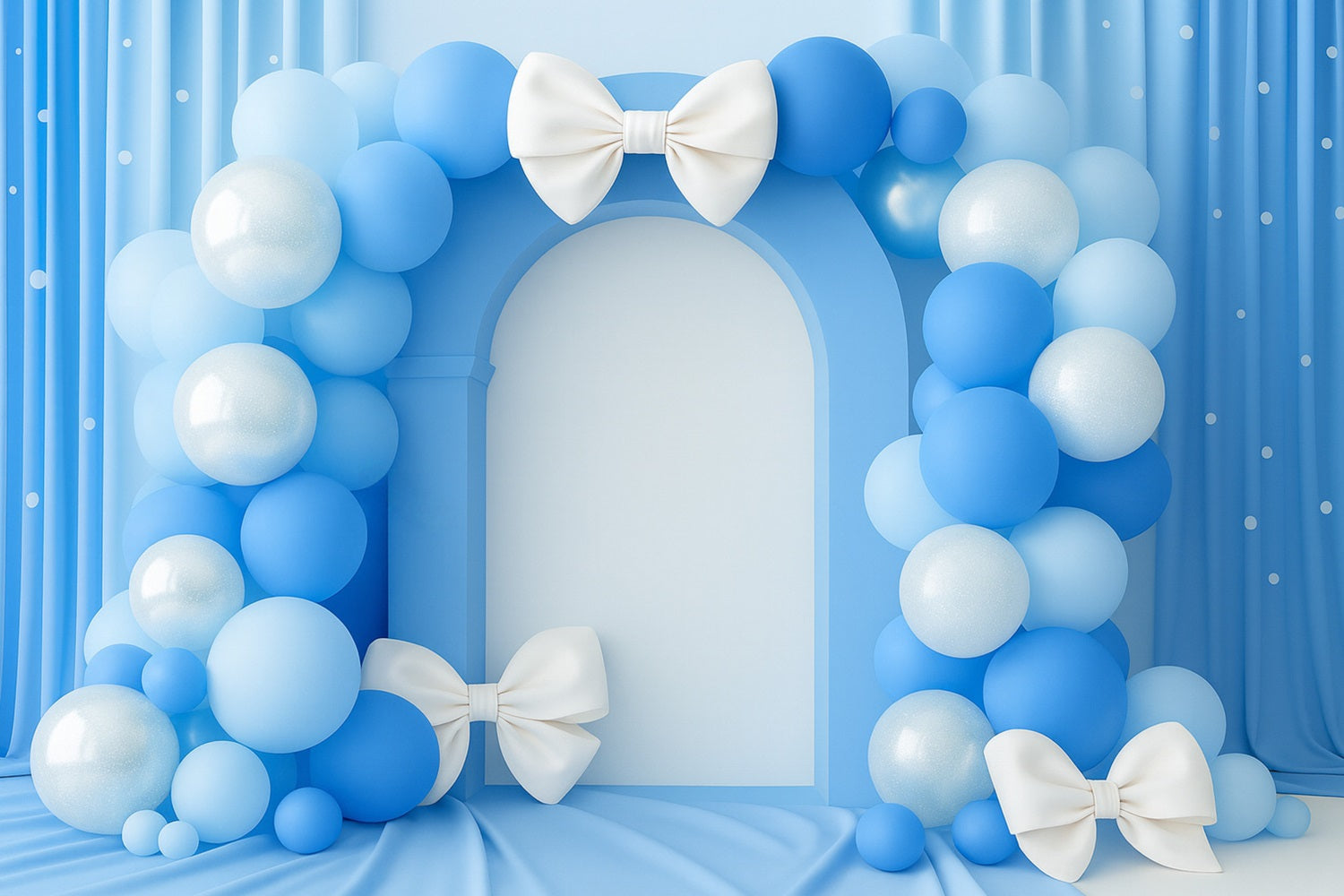 Bow Backdrop Blue Balloon Arch Elegance Cake Smash Backdrop LXX510-149
