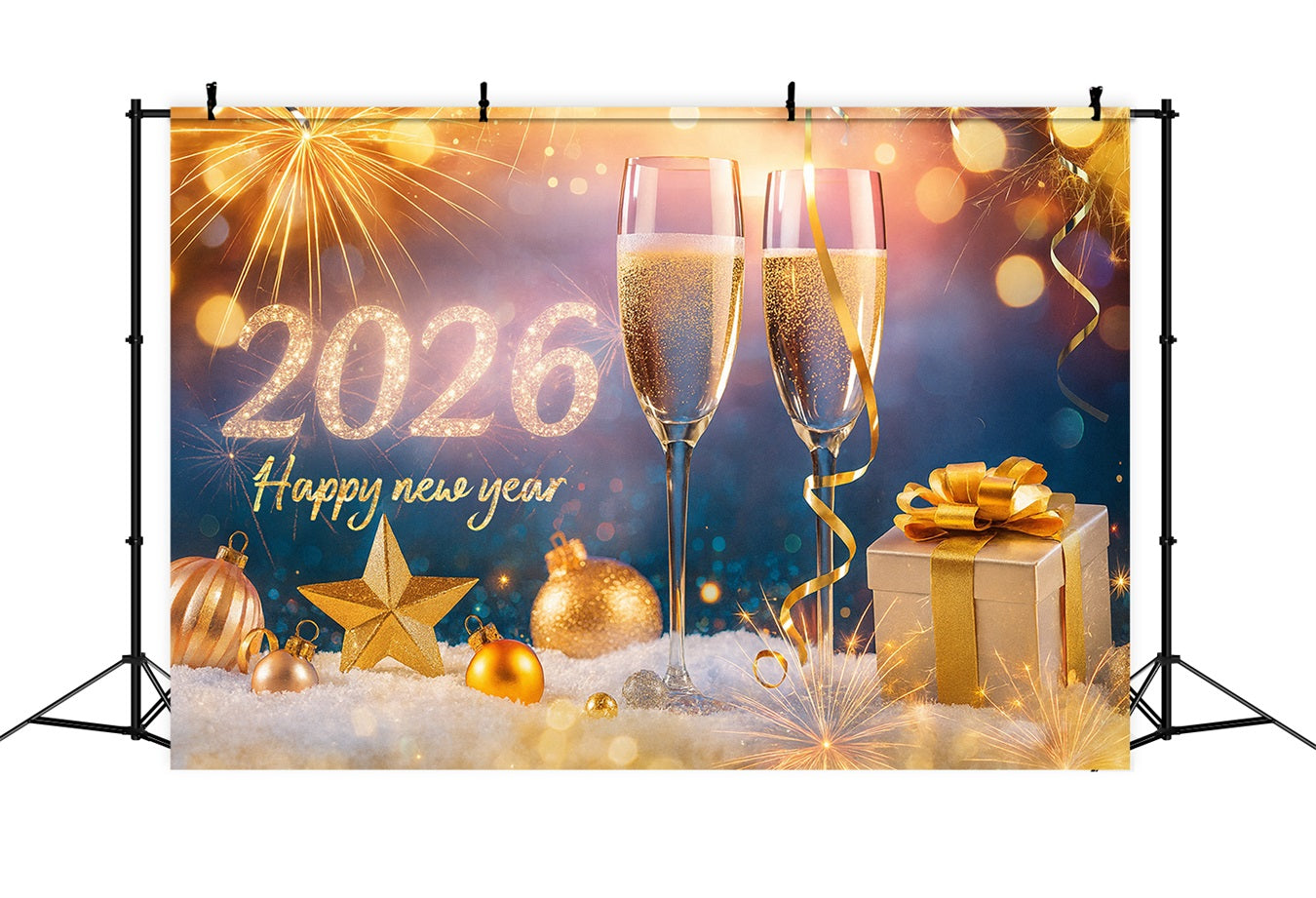 Happy New Year 2026 Backdrop Champagne Glasses Cheers New Years Eve Backdrop LXX510-15