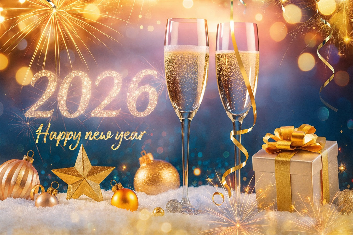 Happy New Year 2026 Backdrop Champagne Glasses Cheers New Years Eve Backdrop LXX510-15