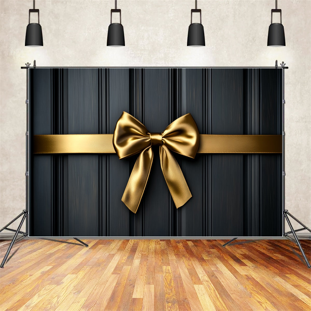 Large Bow Backdrop Golden Ribbon Luxury Texture Christmas Backdrop LXX510-157