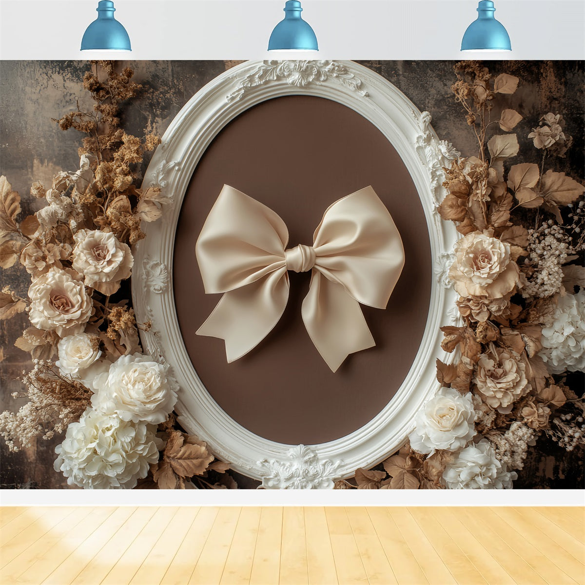 Bow Backdrop Retro Beige Floral Frame Vintage Backdrop LXX510-159
