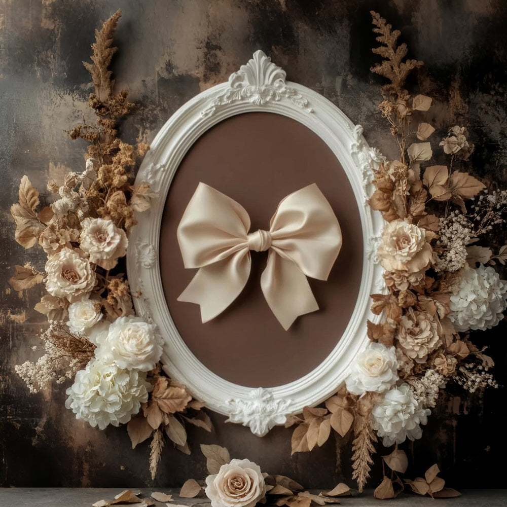Bow Backdrop Retro Beige Floral Frame Vintage Backdrop LXX510-159