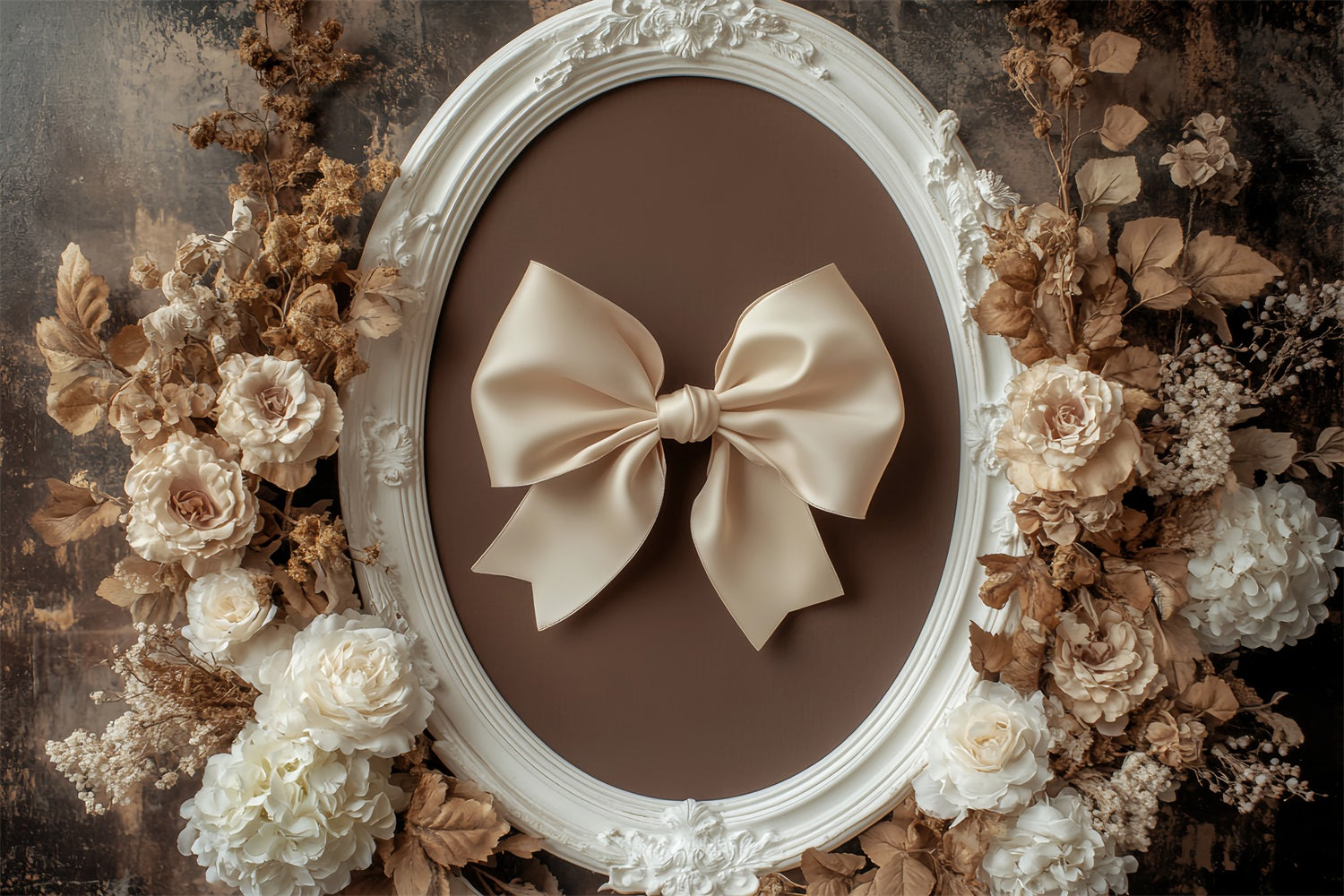 Bow Backdrop Retro Beige Floral Frame Vintage Backdrop LXX510-159