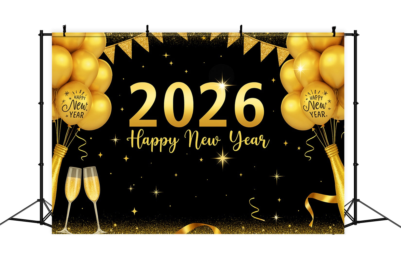 2026 New Year Backdrop Gold Balloons Party Celebration New Year Backdrop LXX510-16