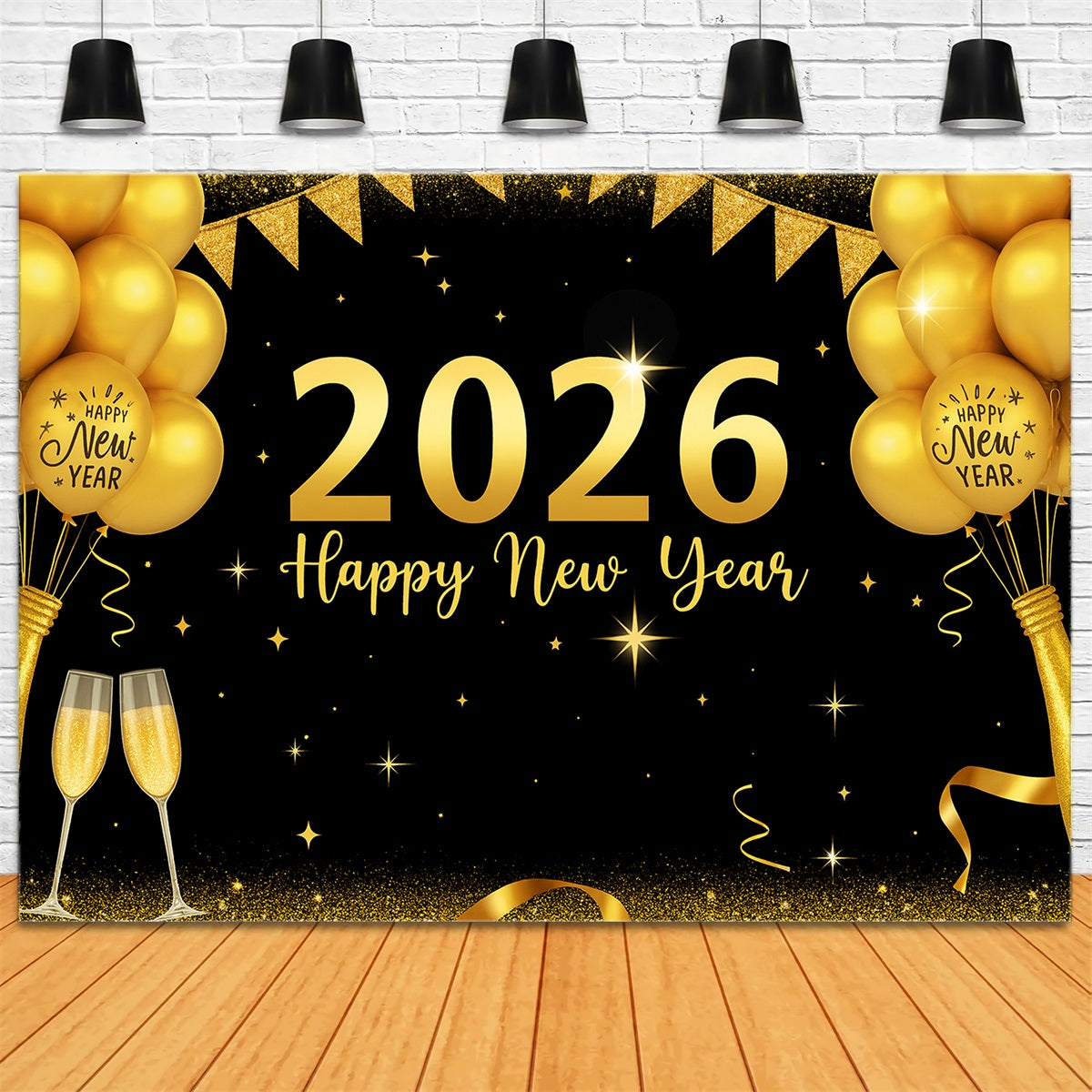 2026 New Year Backdrop Gold Balloons Party Celebration New Year Backdrop LXX510-16