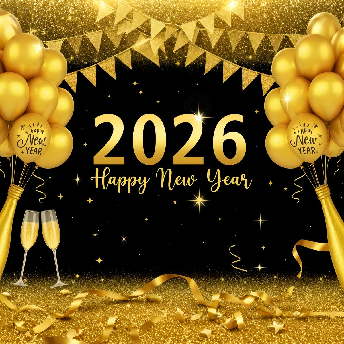 2026 New Year Backdrop Gold Balloons Party Celebration New Year Backdrop LXX510-16