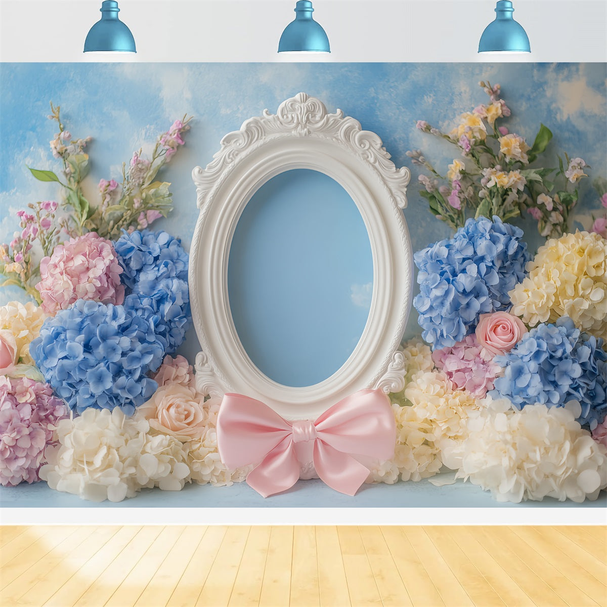 Pink Bow Backdrop Pastel Floral Sky Frame Flower Backdrop LXX510-160