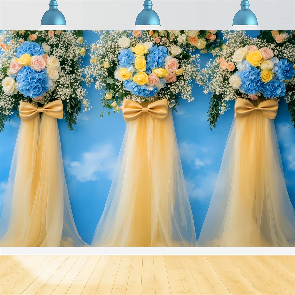 Bow Backdrops Golden Floral Sky Elegance Wedding Backdrop LXX510-162