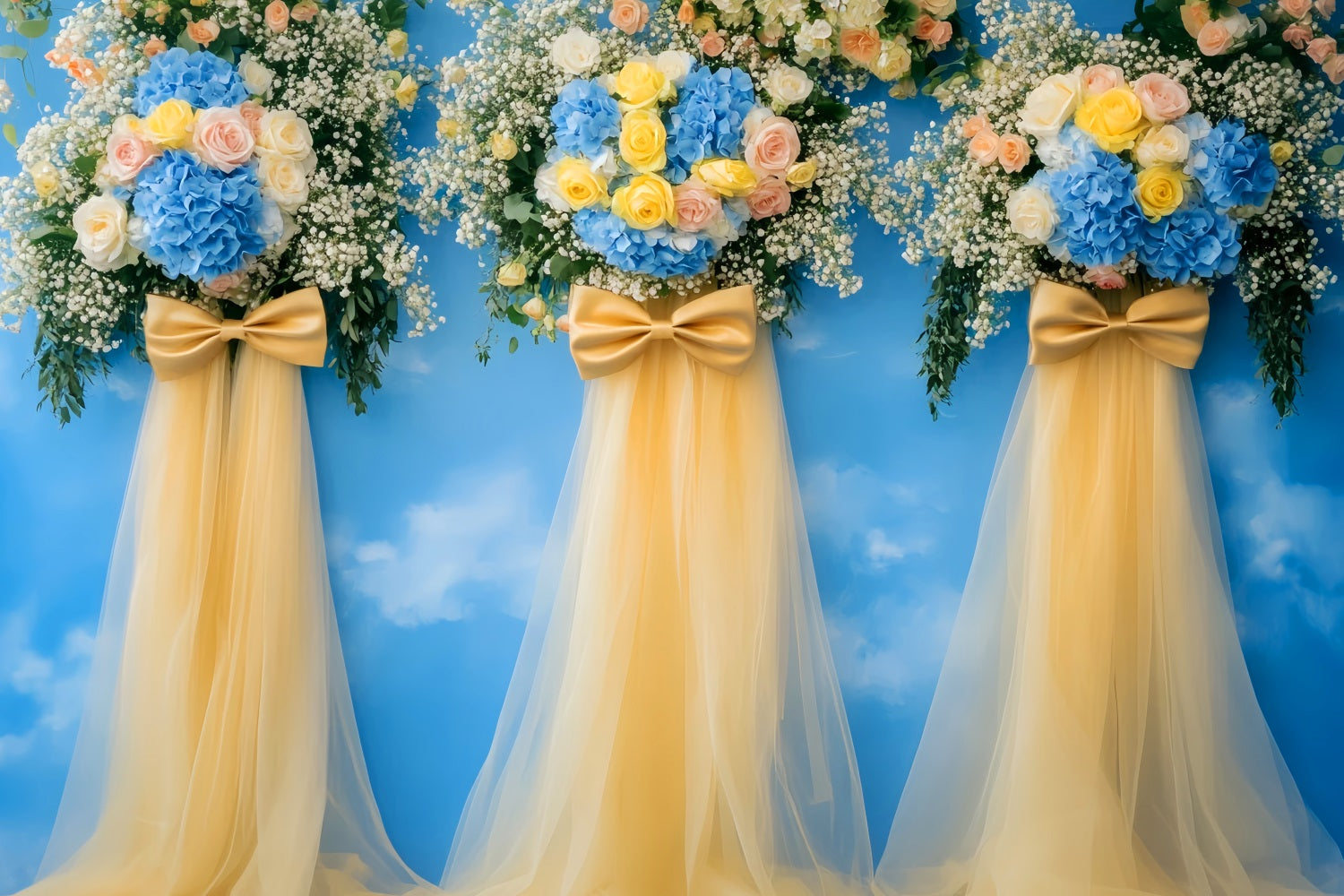 Bow Backdrops Golden Floral Sky Elegance Wedding Backdrop LXX510-162