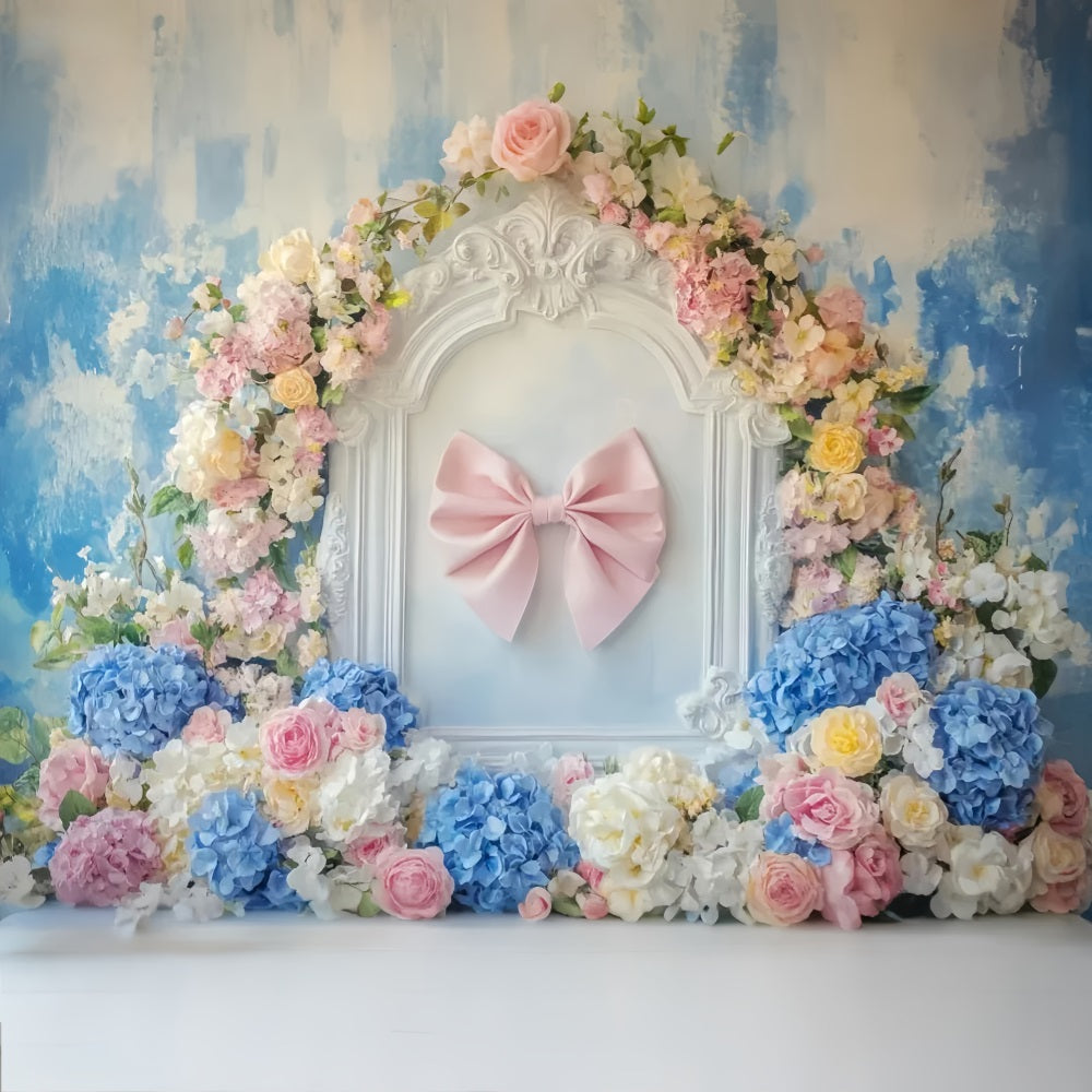 Pink Bow Backdrop Pink Ribbon Floral Frame Floral Backdrop LXX510-164