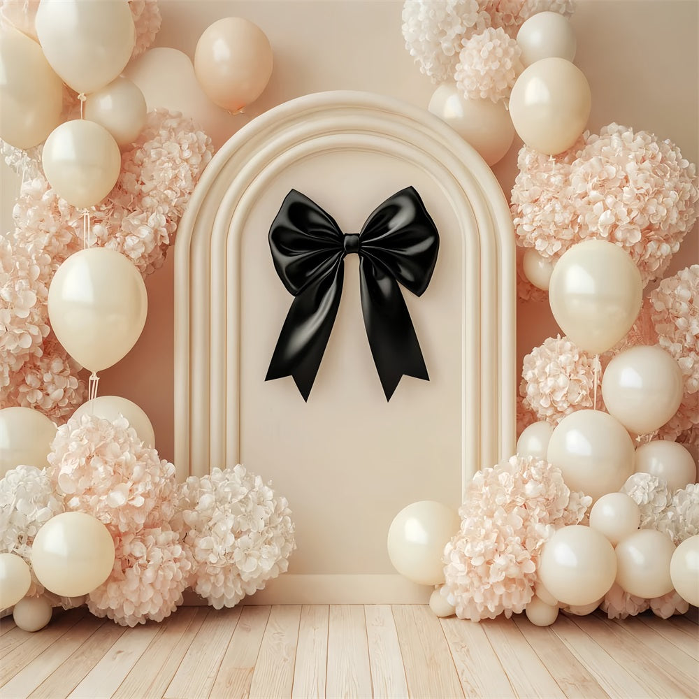Black Bow Backdrop Cream Balloons Black Ribbon Flower Backdrop LXX510-165