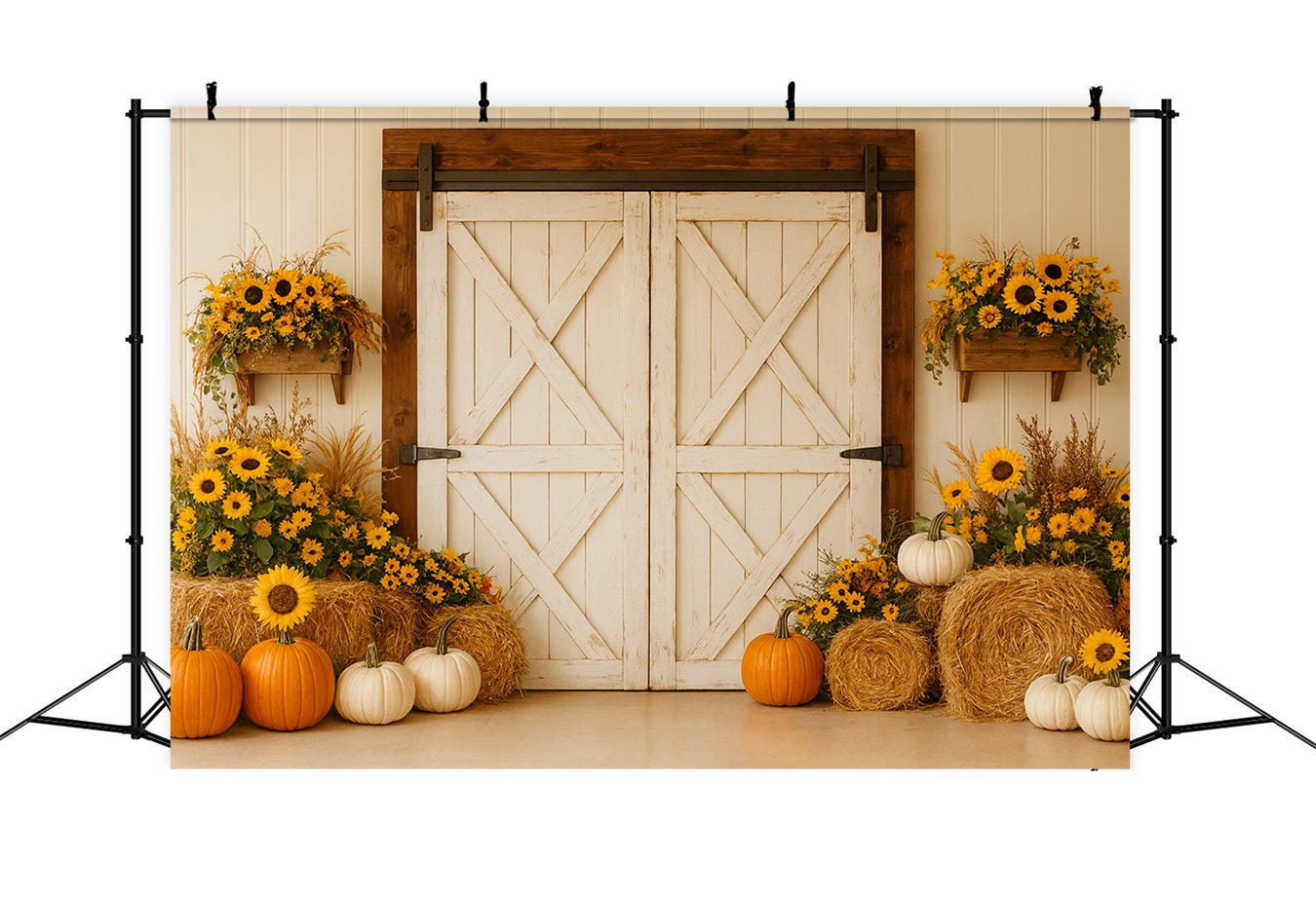 Pumpkin Backdrop Rustic Barn Sunflower Harvest Thanksgiving Backdrop LXX510-18