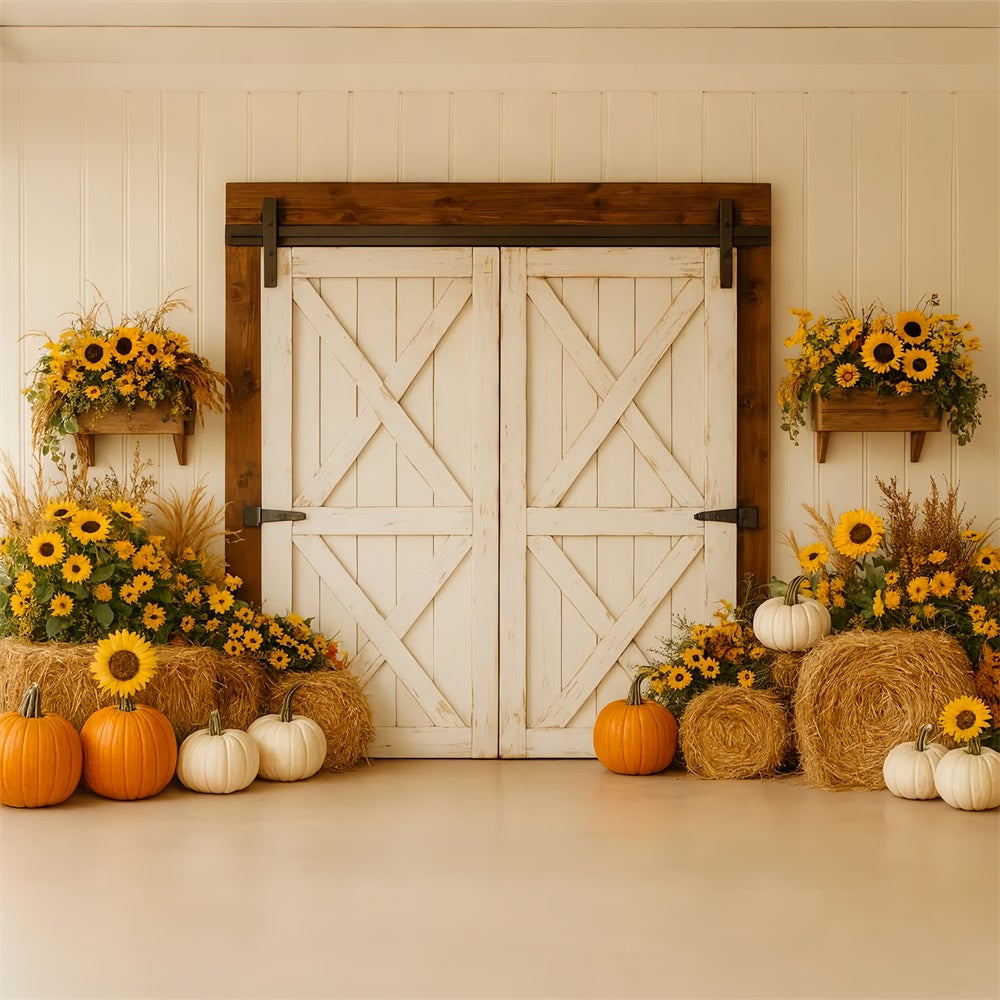 Pumpkin Backdrop Rustic Barn Sunflower Harvest Thanksgiving Backdrop LXX510-18