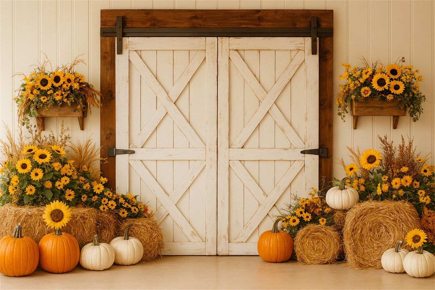 Pumpkin Backdrop Rustic Barn Sunflower Harvest Thanksgiving Backdrop LXX510-18