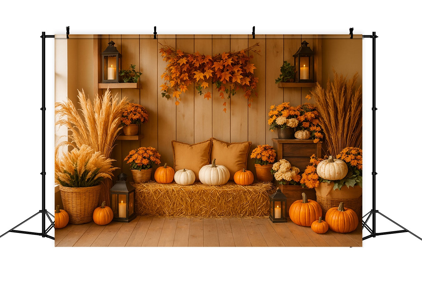 Pumpkin Photo Backdrop Cozy Autumn Pumpkin Corner Thanksgiving Photo Backdrop LXX510-19