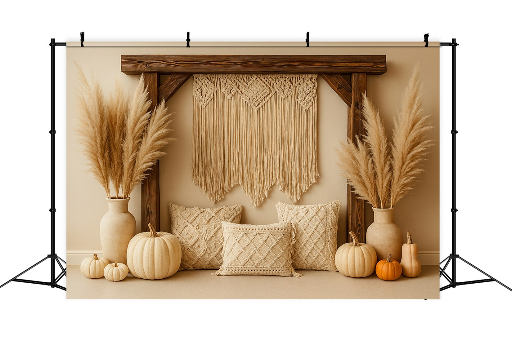 Pumpkin Photo Backdrop Boho Pampas Cozy Corner Thanksgiving Backdrop LXX510-24