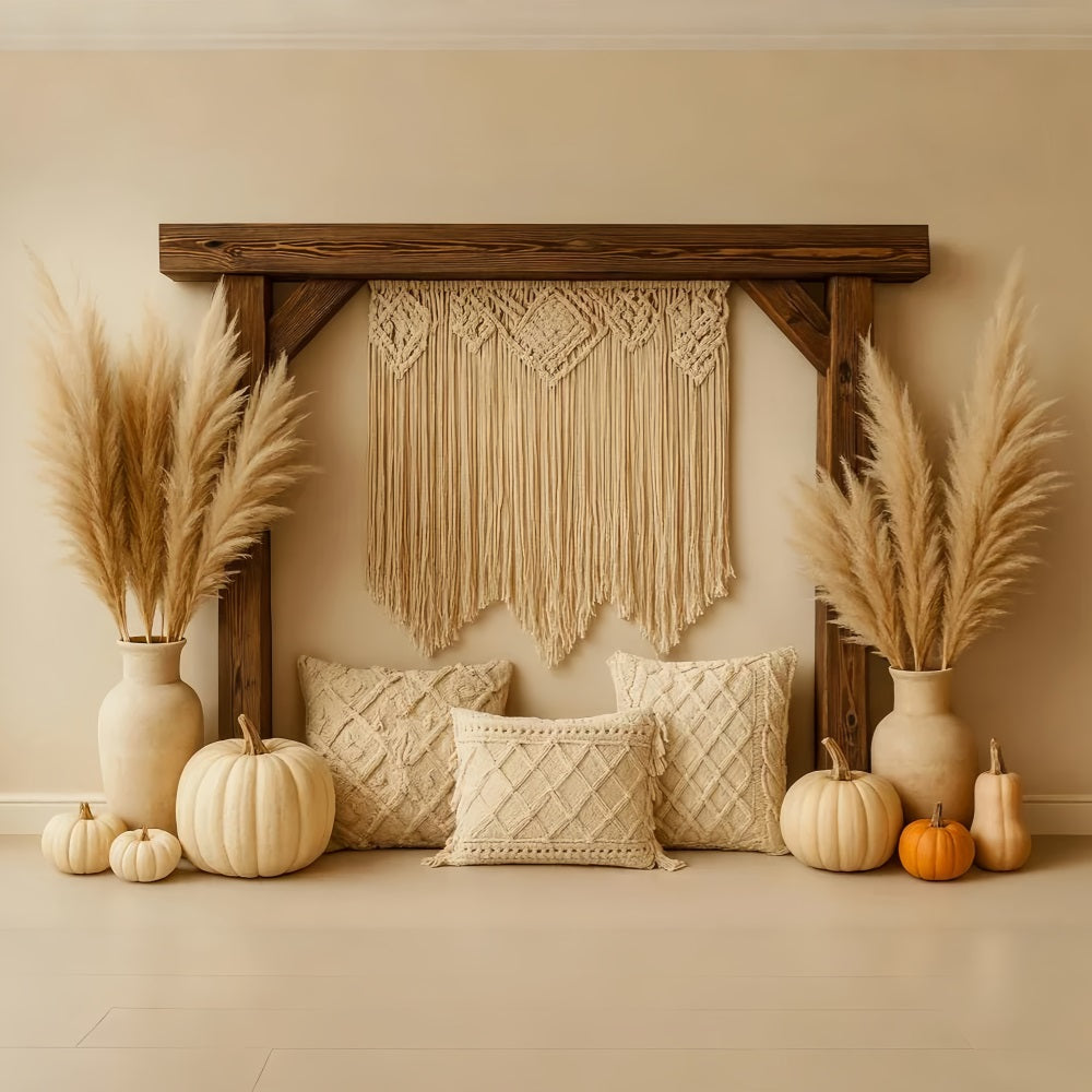 Pumpkin Photo Backdrop Boho Pampas Cozy Corner Thanksgiving Backdrop LXX510-24