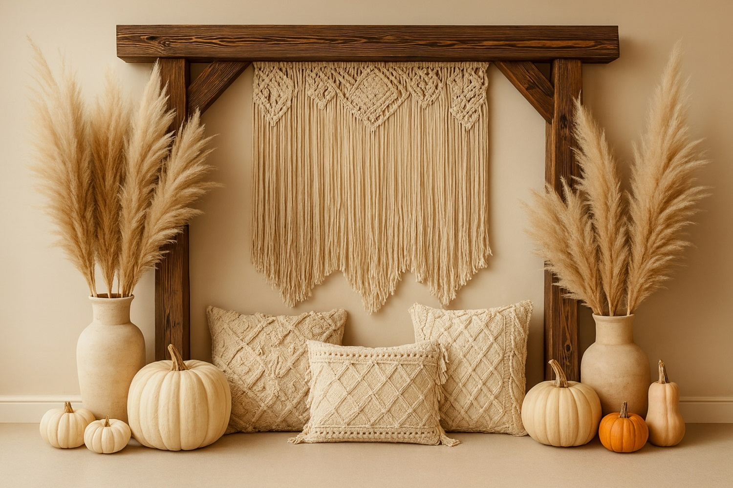 Pumpkin Photo Backdrop Boho Pampas Cozy Corner Thanksgiving Backdrop LXX510-24