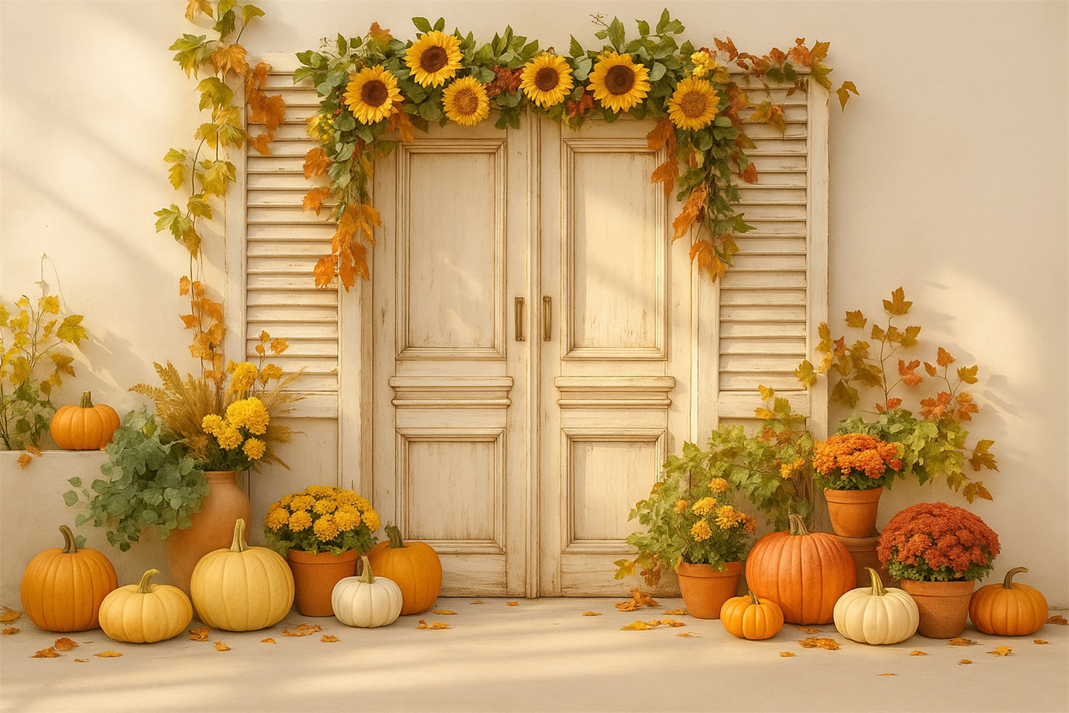 Pumpkin Photo Backdrop Sunflower Door Harvest Delight Thanksgiving Backdrops LXX510-26