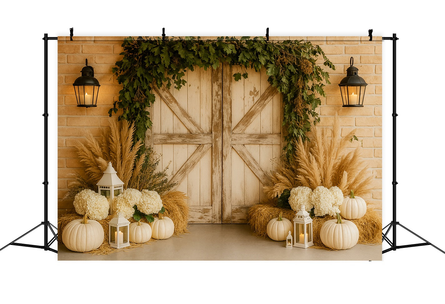 Pumpkin Backdrop Neutral Pampas Elegant Entry Thanksgiving Photo Backdrops LXX510-28