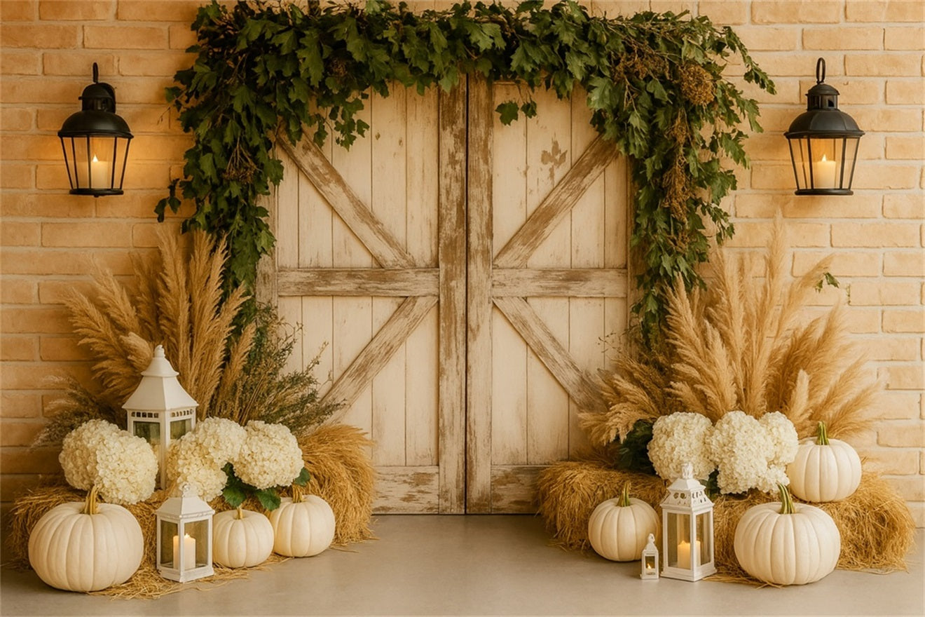 Pumpkin Backdrop Neutral Pampas Elegant Entry Thanksgiving Photo Backdrops LXX510-28