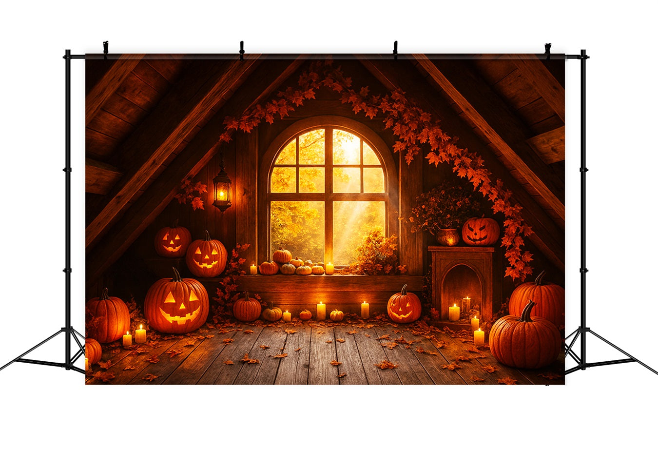 Farm Backdrop Cozy Attic Pumpkin Glow Happy Thanksgiving Backdrop LXX510-29
