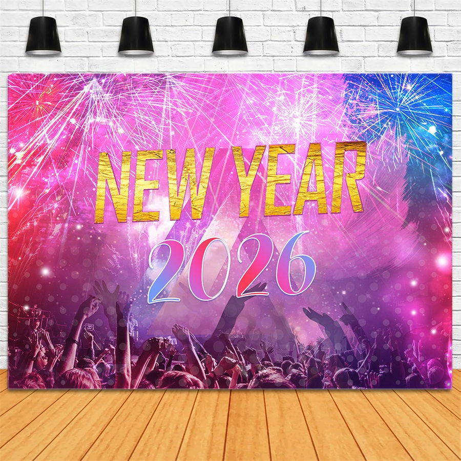 New Year Backdrop Vibrant Fireworks Party Crowd Happy New Years Backdrop LXX510-3