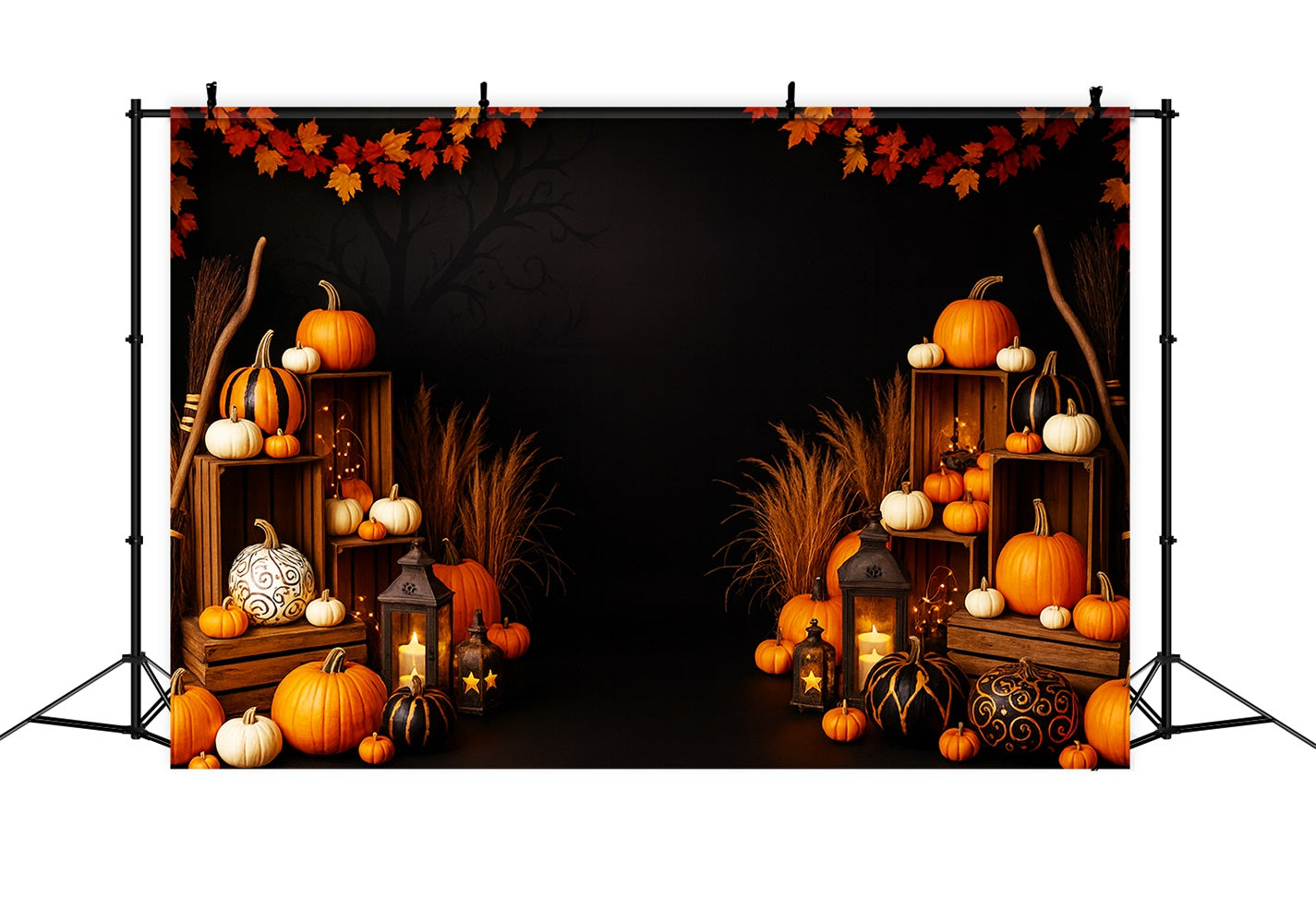 Farm Backdrop Golden Maple Lantern Glow Thanksgiving Photo Backdrop LXX510-31
